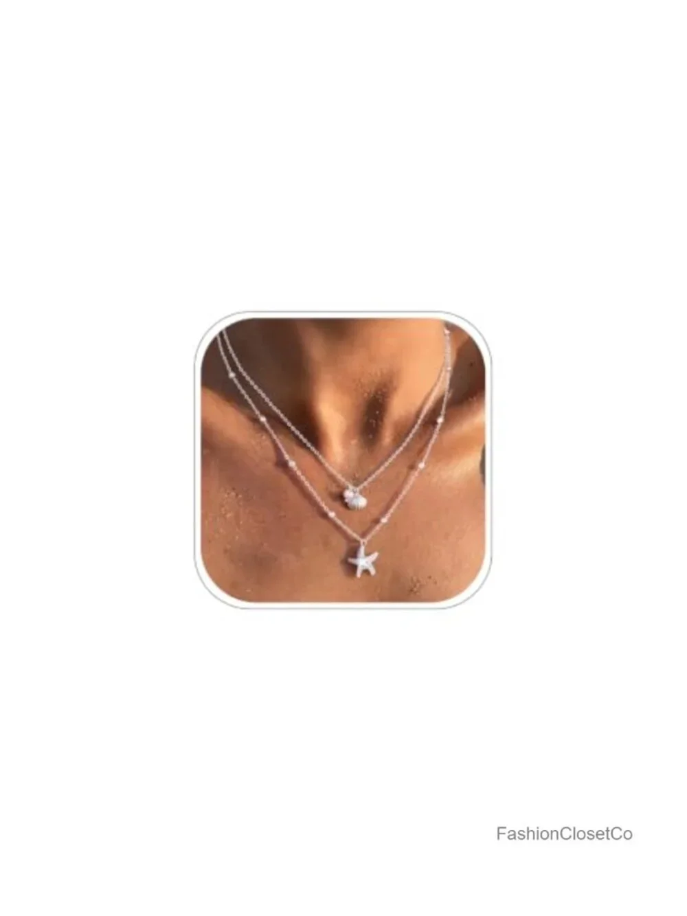 White Gold Plated Brass Shell Starfish Pearl Layered Necklace Waterproof